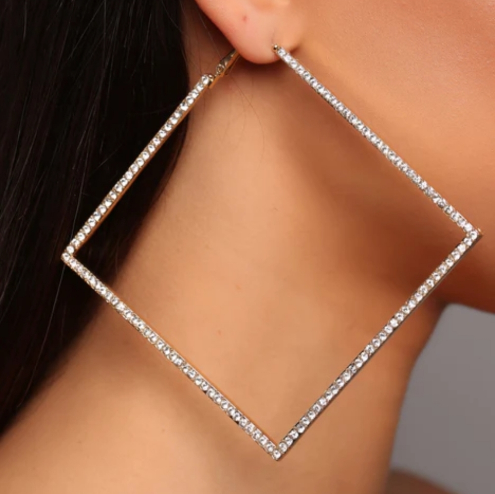 Earrings gold hoops with rhinestones